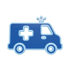 3D rendered blue ambulance vehicle icon with a medical cross symbol and emergency light on for healthcare applications isolated on a transparent background © Trendy_Desing