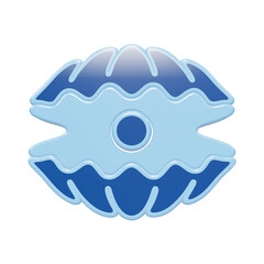 3D rendered blue clam shell icon with a central pearl stylized marine mollusk for underwater themes isolated on a transparent background © Trendy_Desing