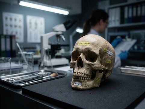 Forensic Science Skull Evidence In Laboratory Setting