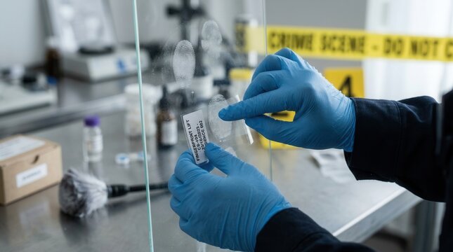 Forensic Scientist Collects Fingerprint Evidence At Crime Scene Investigation
