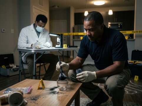 Forensic Investigators Examining Evidence At A Crime Scene Investigation