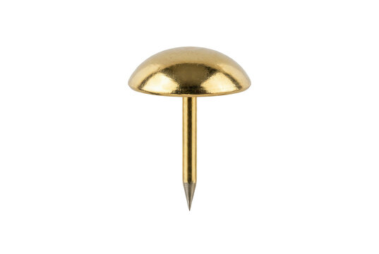Shiny gold pushpin isolated on black background for office use