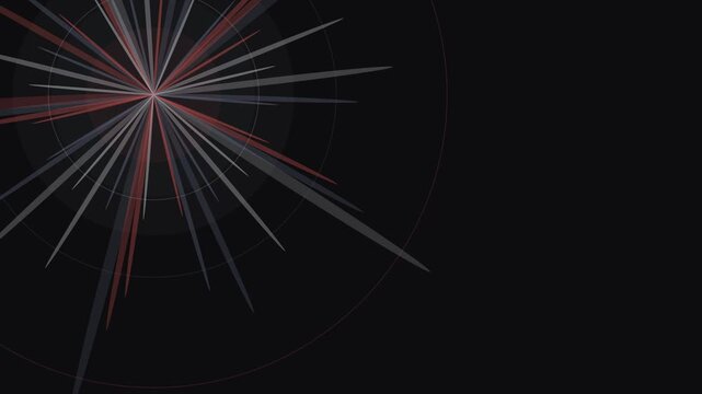 Animated starburst of gold and deep crimson rays pulses outward from the left edge against a near-black background in a seamless 4K loop.