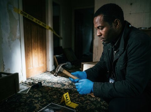 Forensic Investigator Examining Evidence At A Crime Scene