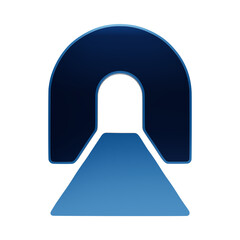 Fototapeta premium A 3D rendered blue neon icon of a tunnel entrance with a road leading inside, representing transportation, travel, infrastructure, and underground passage isolated on a transparent background