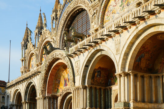 Venice, Italy, Basilica  St Marks, detail portal view 