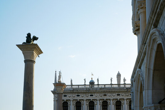 Venice, San Marco square and Lion and architecture of palazzos