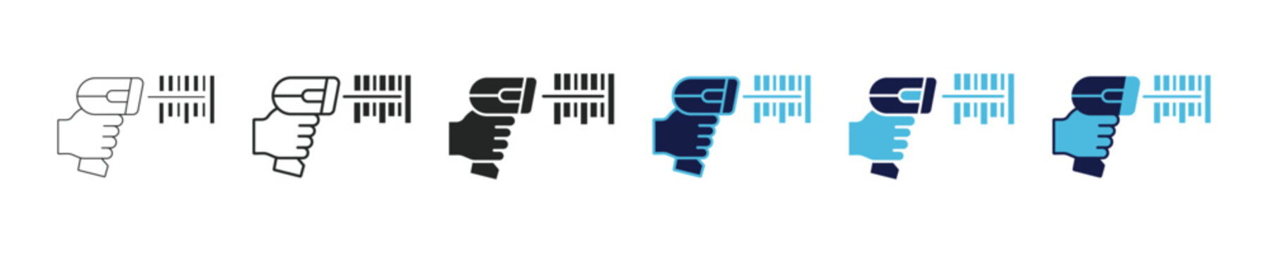 Barcode scanner handheld reader retail icon set, vector illustration