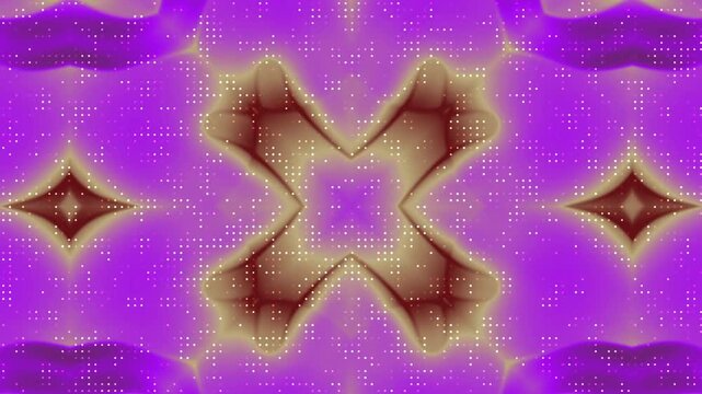 Abstract digital background with purple and gold symmetrical geometric patterns and glowing light effects.
