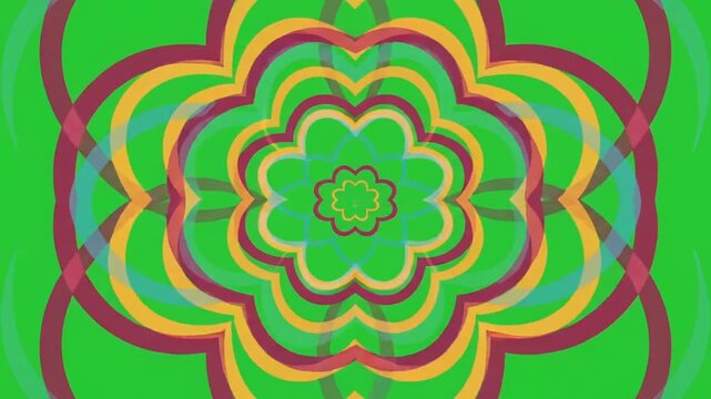 Abstract floral pattern animation with concentric colorful rings.