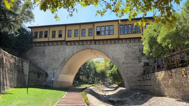 A view of the historic Irgandi Bridge in the city of Bursa, Turkey.