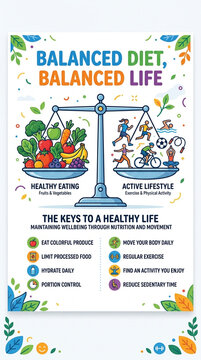 Healthy Lifestyle Infographic with Balanced Diet and Active Exercise Concept