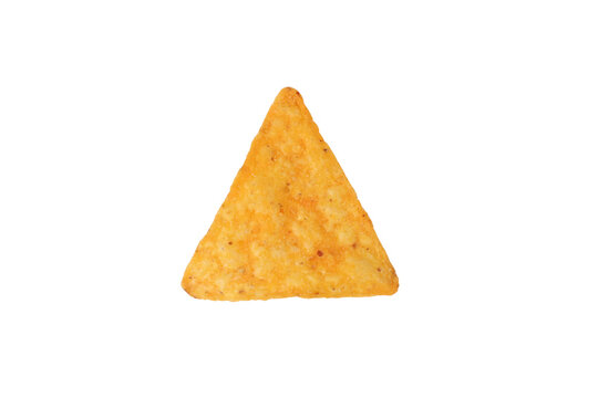 triangular tortilla chip, crispy nacho snack isolated on transparent background