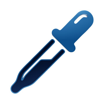 A blue glowing icon of a laboratory dropper or pipette, rendered in a 3D style, isolated on a dark background, for science and, chemistry research isolated on a transparent background