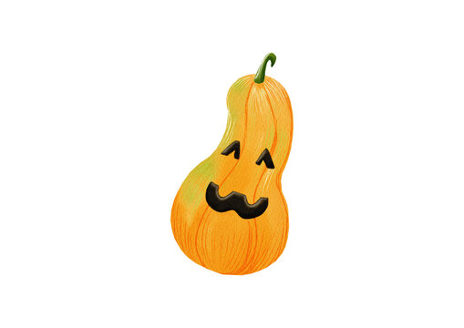 Halloween scary pumpkin made in Procreate in Watercolor technique. JPEG file. 300 DPI. Raster. RGB