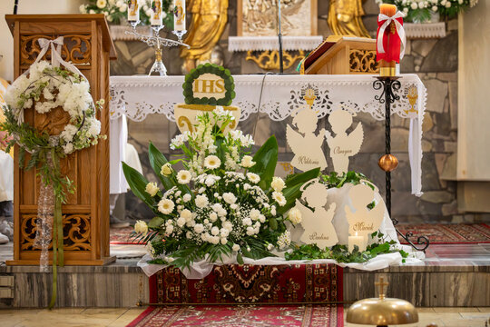 Ceremonial altar decoration for First Holy Communion