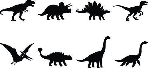 Dinosaur Silhouette Collection Set Featuring Prehistoric Animal Shapes and Fossil Era Creatures © Sabrina