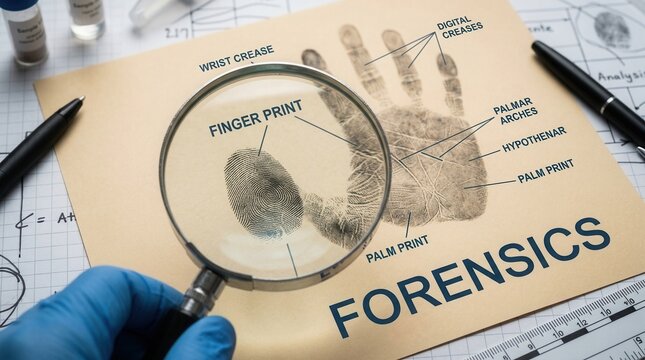 Forensic Investigation Examining Fingerprint Detail And Hand Anatomy