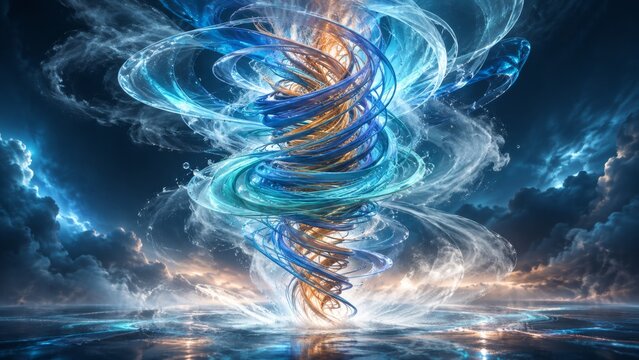 Vertical abstract swirling light vortex
