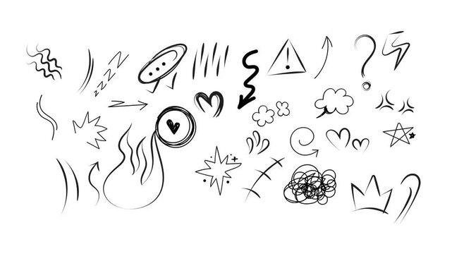 Hand drawn doodle sketch elements motion video featuring various animated shapes and arrows for creative projects