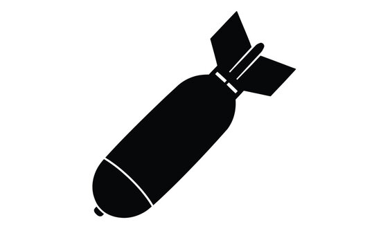 Black silhouette of a bomb with tied fuse isolated on white background representing explosives danger military conflict warfare and threat