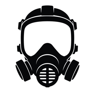 Protective gas mask and respirator silhouette isolated on white, safety equipment for hazardous environments, pollution, emergency response and industry