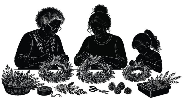 Family gardening together with children, plants and flowers, promoting outdoor learning, environmental education, nature care, growth and bonding