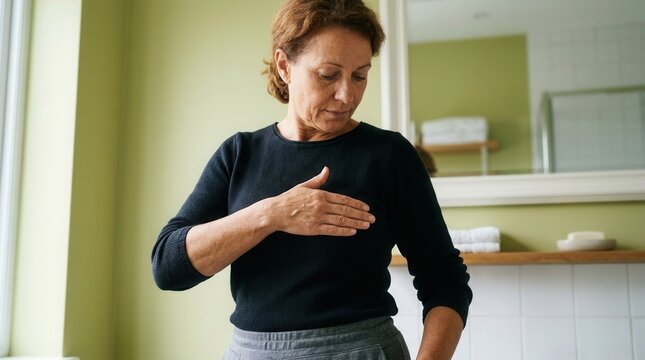 Woman Performing Breast Self-Examination For Health Awareness