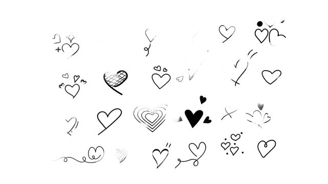 Hand drawn heart doodle collection animation footage featuring diverse romantic shapes for creative video projects today