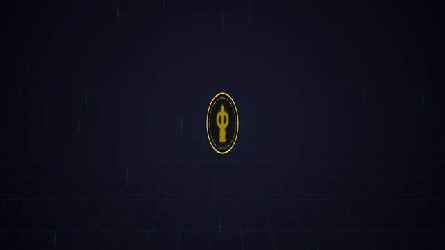 Gold phi symbol animation on dark blue background
