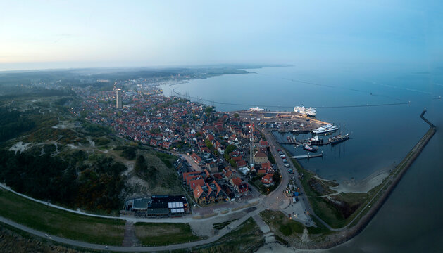Aerial View of West-Terschelling showing the Harbor of Terschelling, the Netherlands