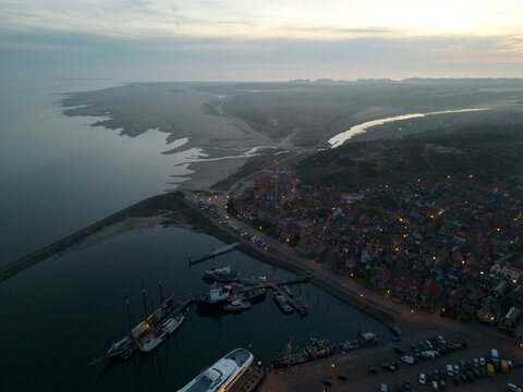 Aerial View of West-Terschelling showing the Harbor and Pier, Terschelling, Netherlands