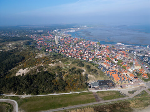 Aerial View of West-Terschelling during sunset, the Netherlands