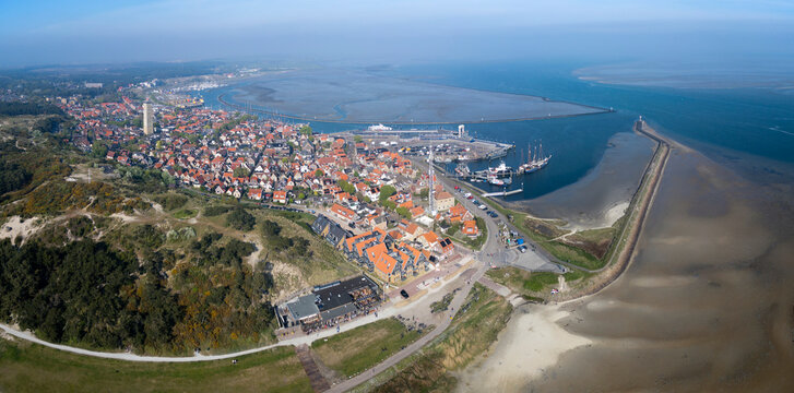 Aerial View of West-Terschelling during sunset, the Netherlands