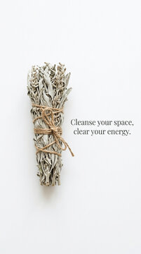 White Sage Smudge Stick Bundle for Spiritual Energy Cleansing on White Background