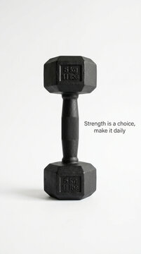 Black 5kg Hex Dumbbell with Motivational Quote Strength is a Choice on White Background