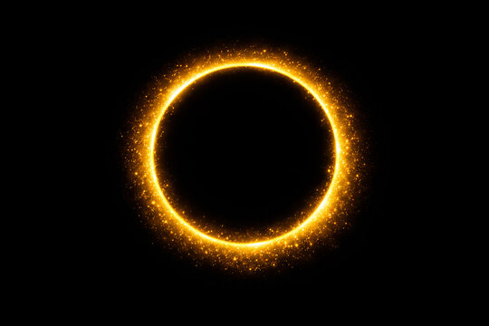Golden glowing ring with radiant sparks and a bright circular halo