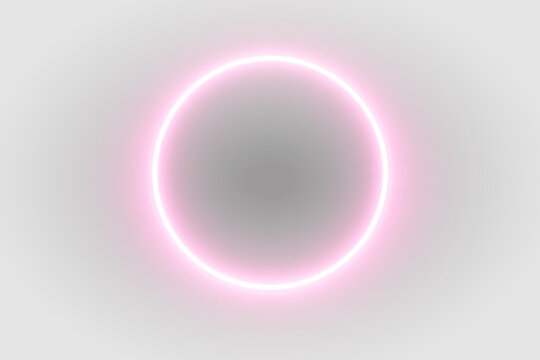 Bright pink neon ring with luminous circular halo on transparent background