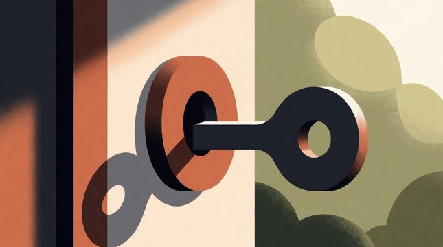 Metal key inserted into a door lock, conceptual symbol of security and access.