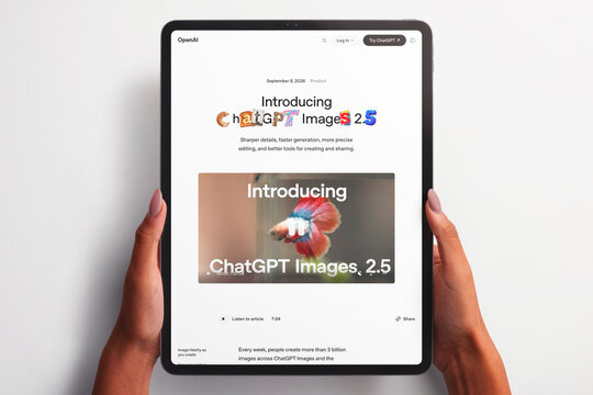 Hands holding tablet introducing chatgpt images 2.5