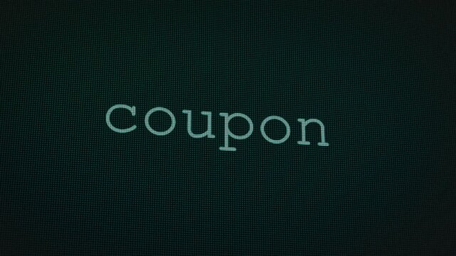 Coupon word text typing animation on a computer screen in After Effects. Motion graphics highlight discounts, savings, and modern digital shopping concepts.