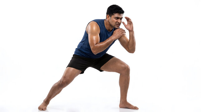 Kabaddi player captured mid-raid with genuine athletic effort, isolated
