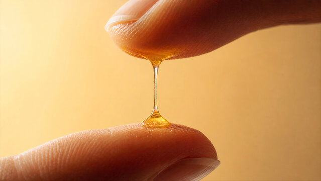 Fingertips with Golden Vitamin C Serum Filament Macro - Brightening Face Serum 
