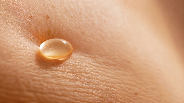 Retinol Serum Pearl on Fine Line Skin Macro - Collagen Boost Wrinkle Care - Documentary Beauty Close Up
