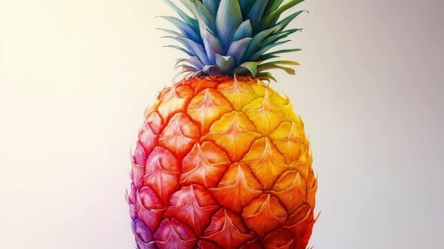 Vibrant multicolored pineapple on soft gradient background