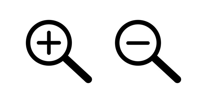 Zoom in and zoom out magnifying glass icons for web interface design