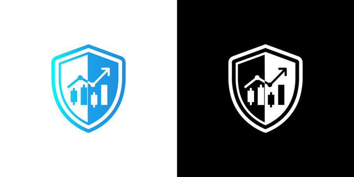 Shield With Financial Growth Chart and Upward Arrow