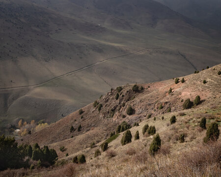 Hills and hiking trail near Bishkek, Kyrgyzstan