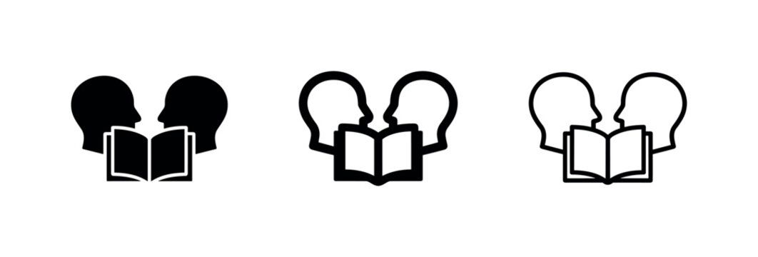 People Reading Together Icon Set, Shared Knowledge and Education Concept Vector