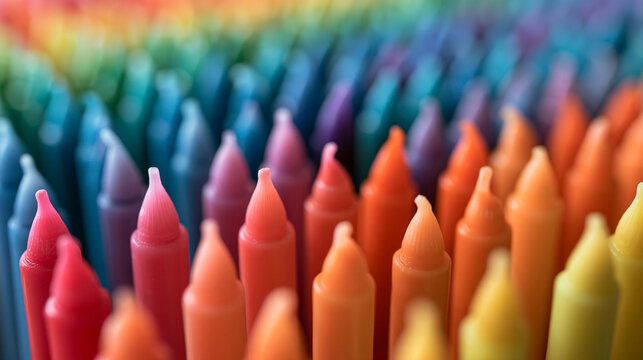 Colorful Rainbow Wax Candles Arranged in Rows